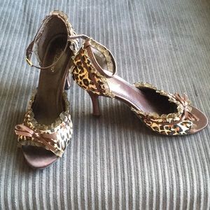 Cheetah Print Peep-toe Heels with Ankle Strap